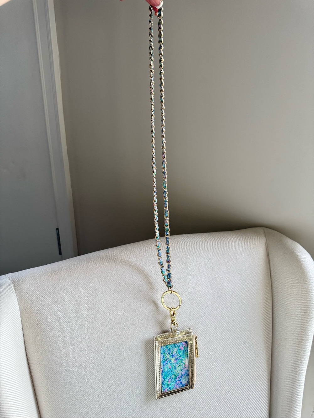 Lilly Pulitzer Gold-Tone Pendant Necklace with Blue and Teal Inlay